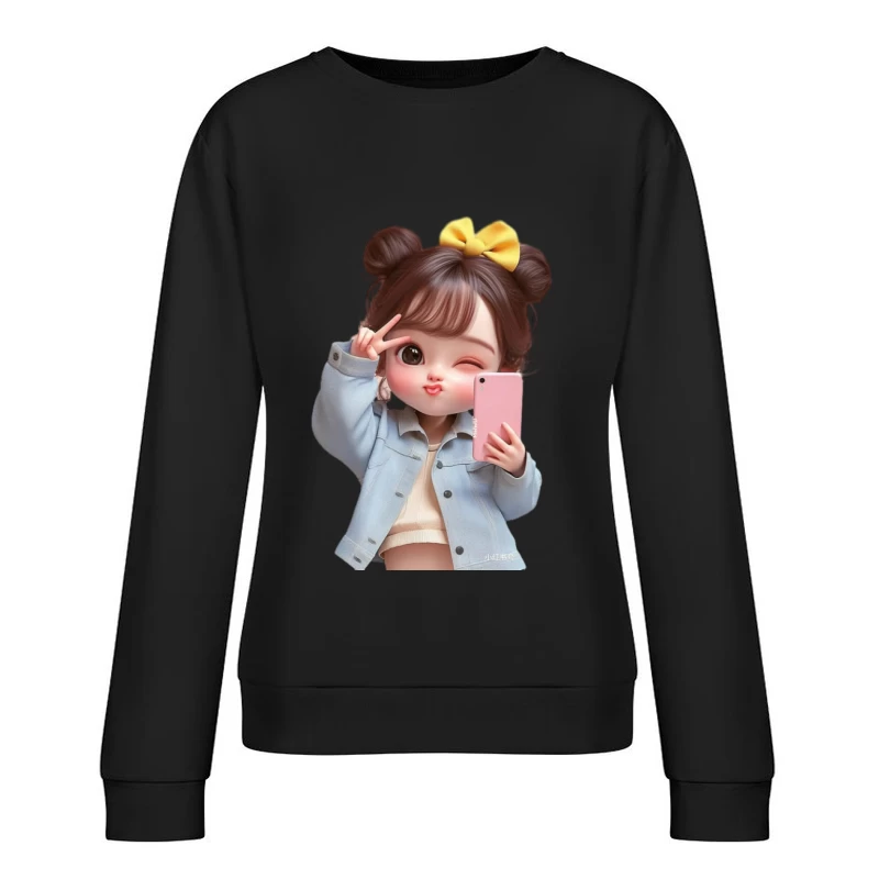 Mädchen mit Selfie und gelber Schleife Damen Pullover Sweatshirt