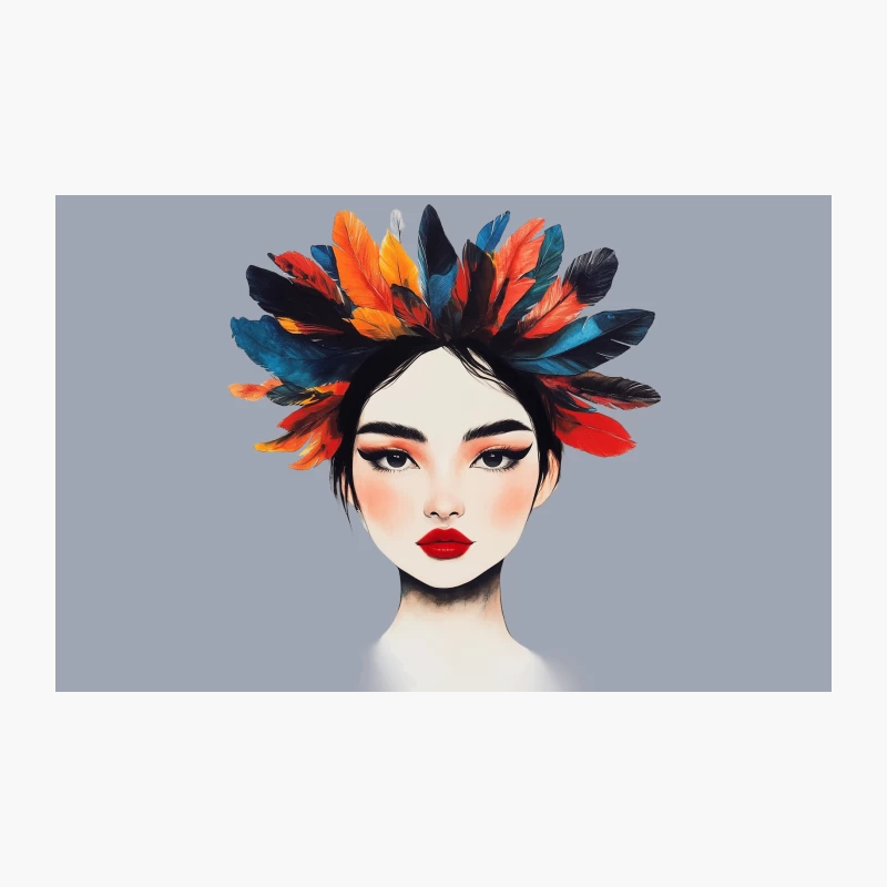 Vibrant Feathered Headdress Portrait: Artistic Fashion Illustration Travel Mug