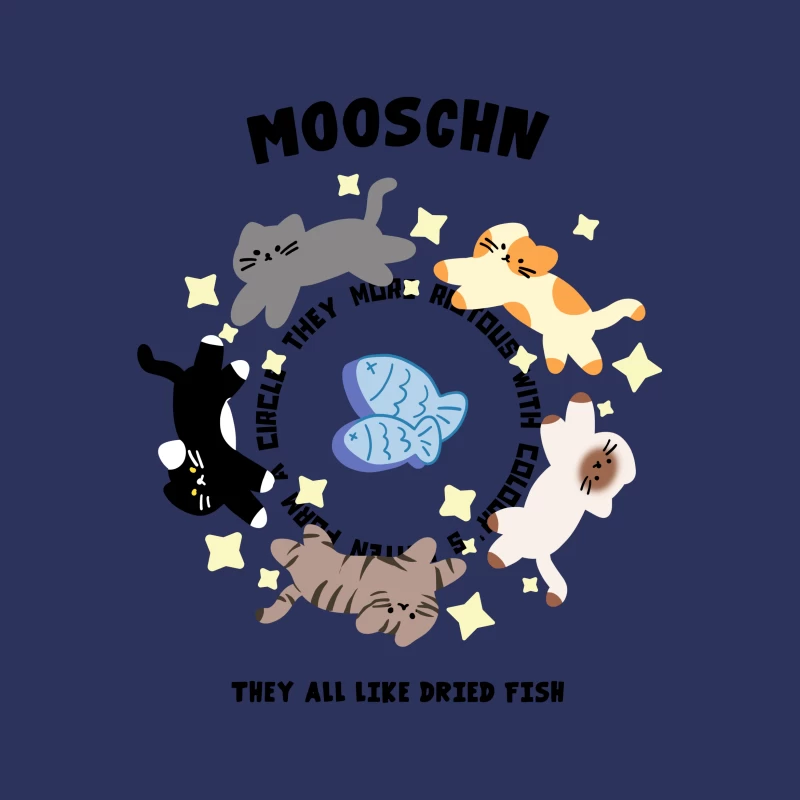 Katzenkreis mit Fischen und Sternen Herren T-Shirt