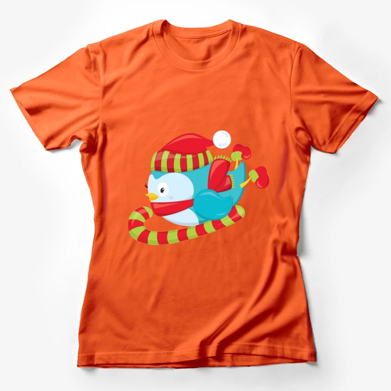 Oiseau mignon en hiver avec bonnet et écharpe Femme T-Shirt