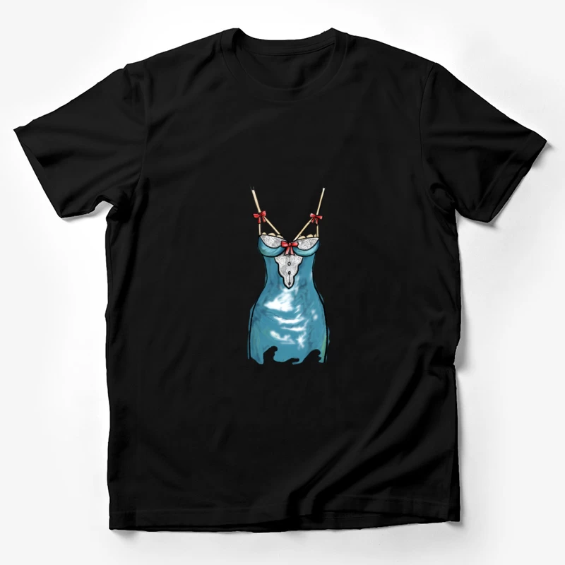 Blaues Negligé mit roten Schleifen Herren T-Shirt