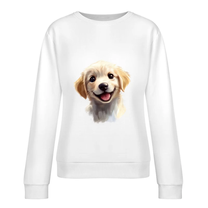 Adorable Smiling Golden Retriever Puppy Digital Portrait Female Pullover Sweatshirt