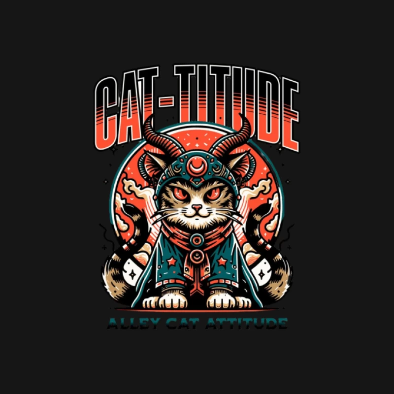 Katzen-Tattoo mit Horn, Haltung und Kunst Herren T-Shirt