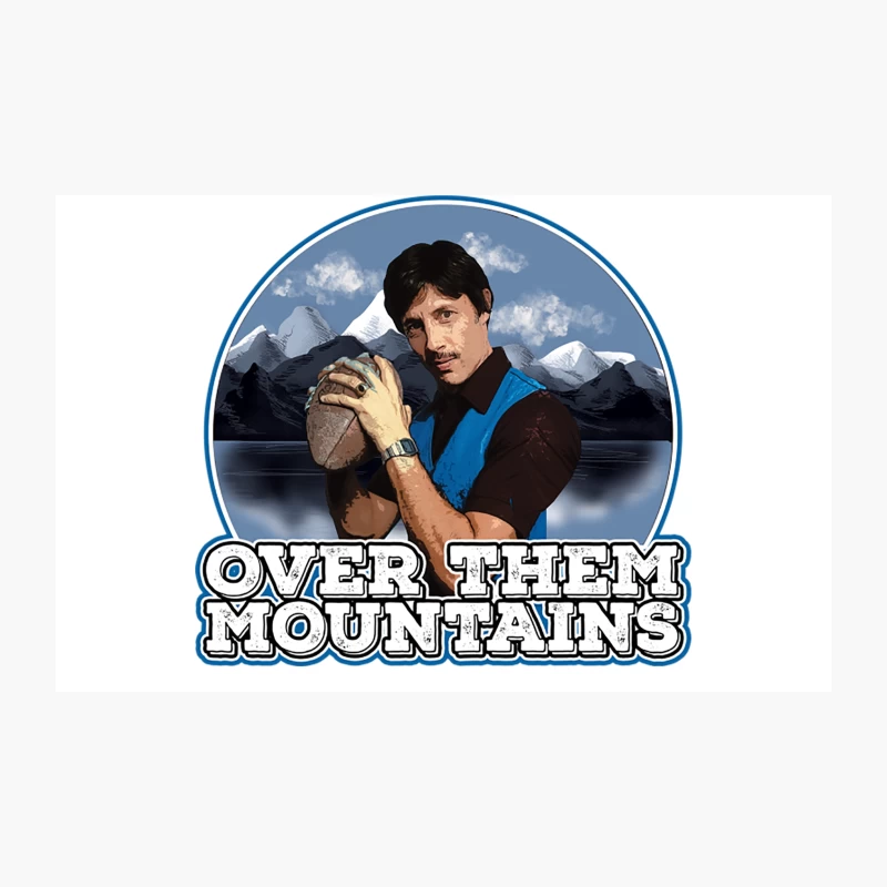 Retro Football Player Over Mountain Landscape Travel Mug
