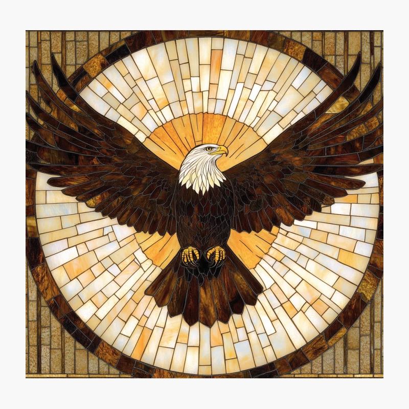 Majestic Eagle Stained Glass Mosaic Art Throw Pillow
