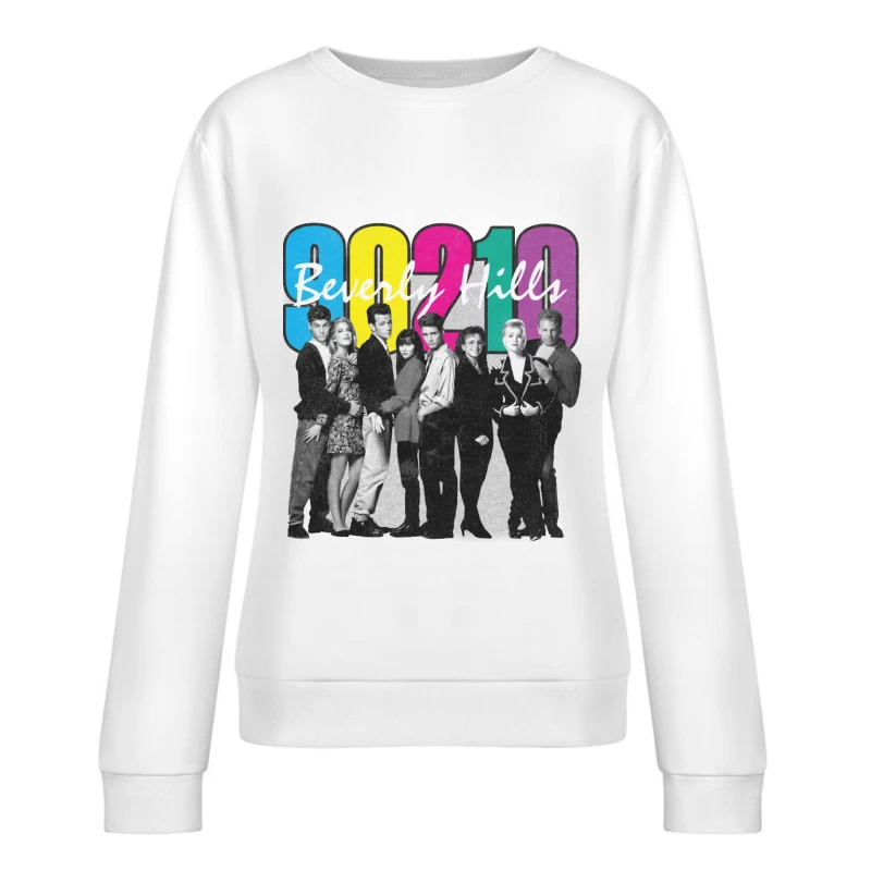 Beverly Hills 90210 Retro TV Show Cast Photo with Colorful Logo Female Pullover Sweatshirt