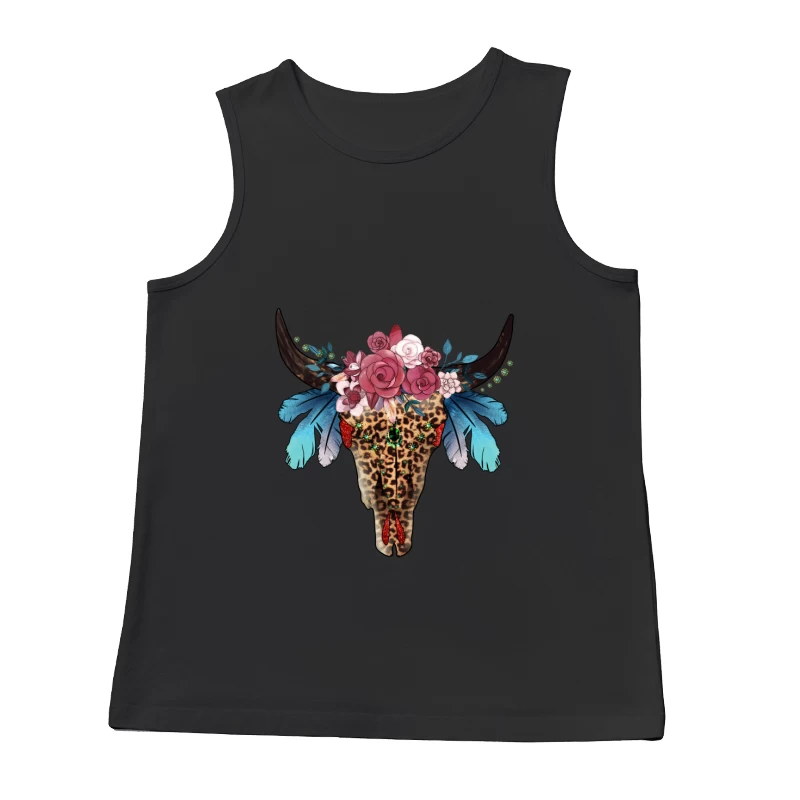 Verzierter Stierschädel mit Blumen und Federn Herren Tanktops