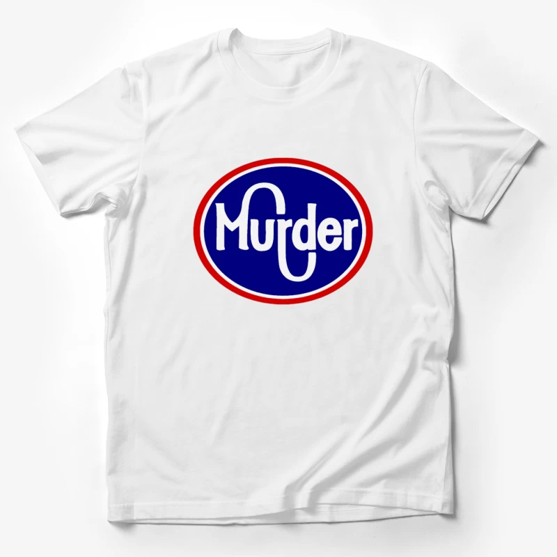 Vintage-Style Murder Text Logo in Blue and Red Male T-Shirt