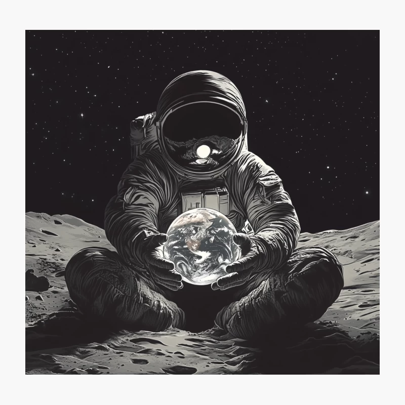 Cosmic Contemplation: Astronaut Cradles Earth on Lunar Surface Throw Pillow