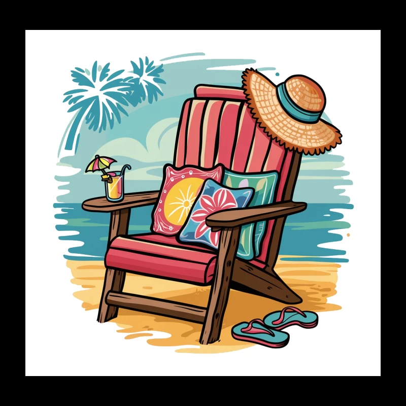 Relaxing Beach Chair Setup with Summer Accessories Throw Pillow