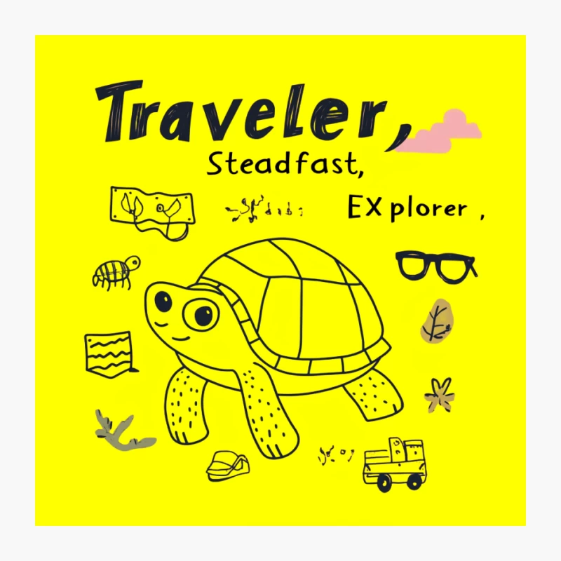 Adventurous Turtle Explorer: A Whimsical Travel Illustration Pin