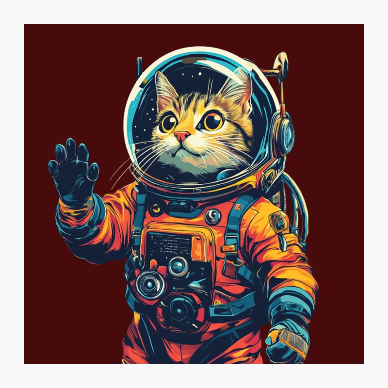 Cosmic Feline: The Colorful Cat Astronaut Waving in Space Pin