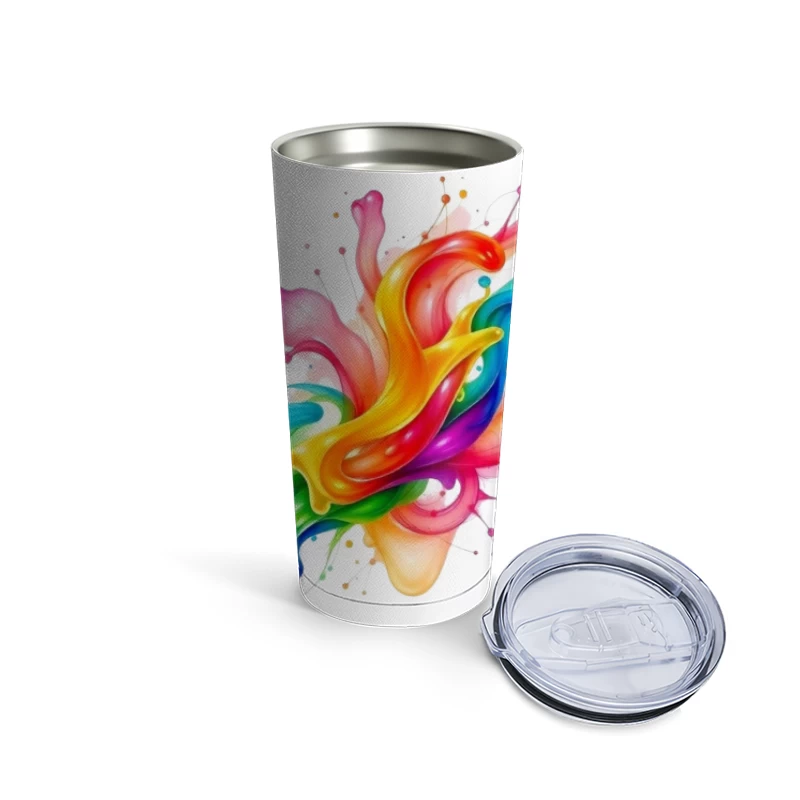 Vibrant Rainbow Abstract Liquid Splash Art Travel Mug