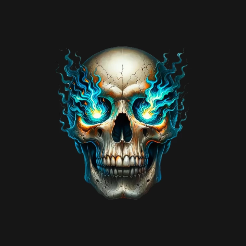 Schädel mit blauen Flammen Damen Langarm T-Shirt