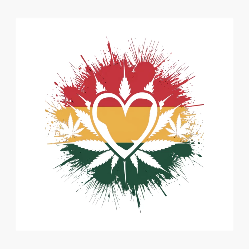 Reggae Love Heart with Cannabis Leaf Splatter Design Throw Pillow