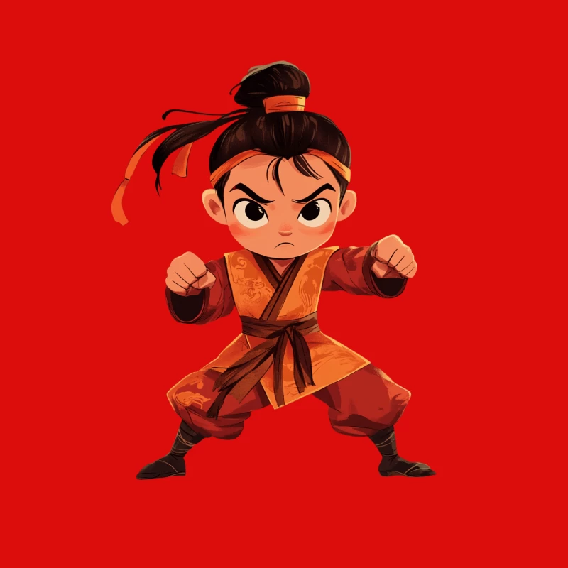 Young Martial Artist: Animated Character in Orange Attire Male Tank Top
