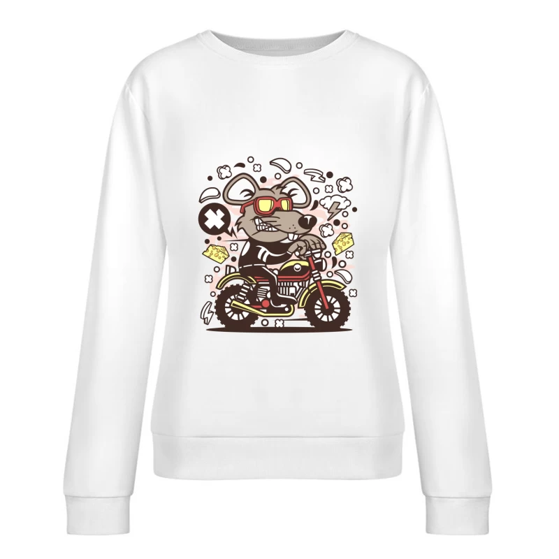 Souris sur moto avec fromage Femme Sweat-shirt à enfiler