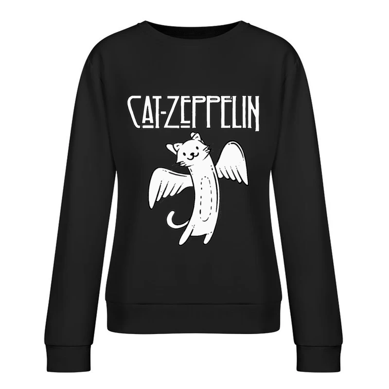 Flying Cat Zeppelin Logo - Musical Band Cartoon Female Pullover Sweatshirt