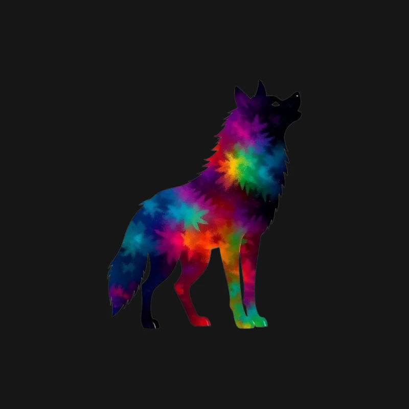 Colorful Howling Wolf Silhouette Male Long Sleeve T-Shirt