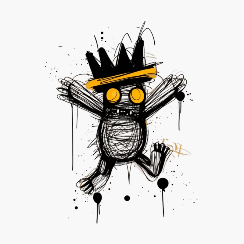 Graffiti Style Cartoon Character with Crown and Yellow Goggles Cotton Tote Bag