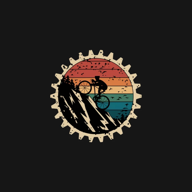 Retro Mountain Biking Silhouette at Sunset Desk Mat