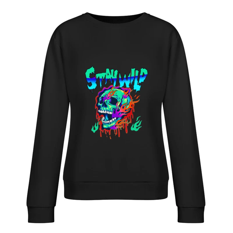 Psychedelischer Schädel mit Flammen Damen Pullover Sweatshirt