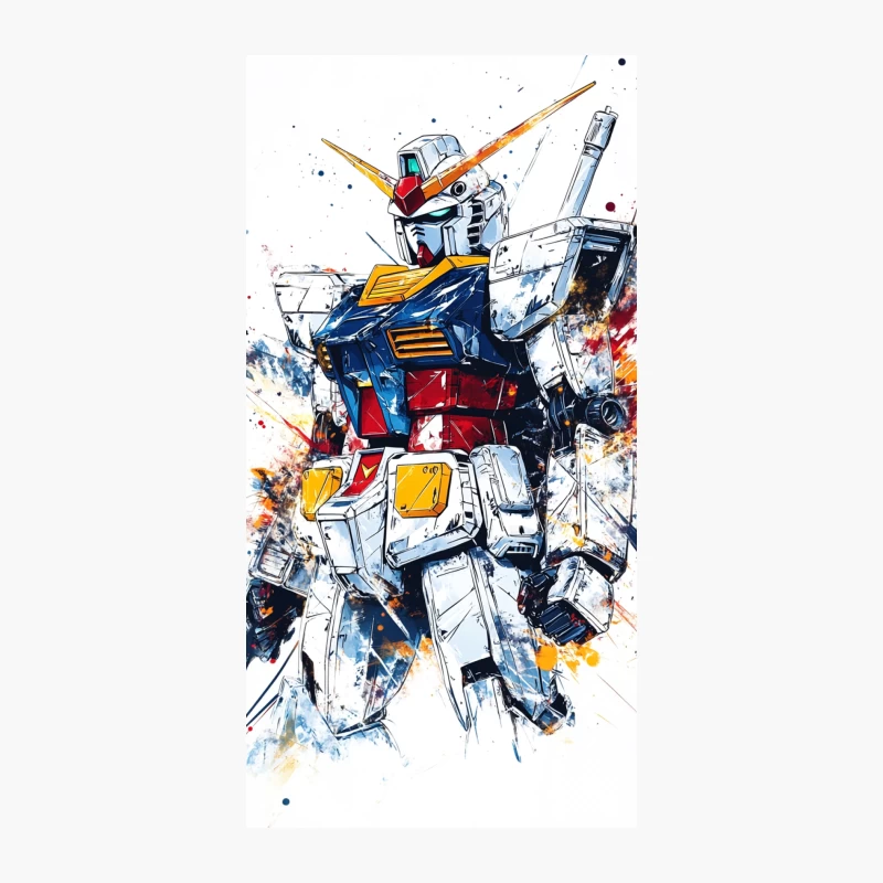 Dynamic Gundam Mecha Illustration: Colorful Sci-Fi Action iPhone Case