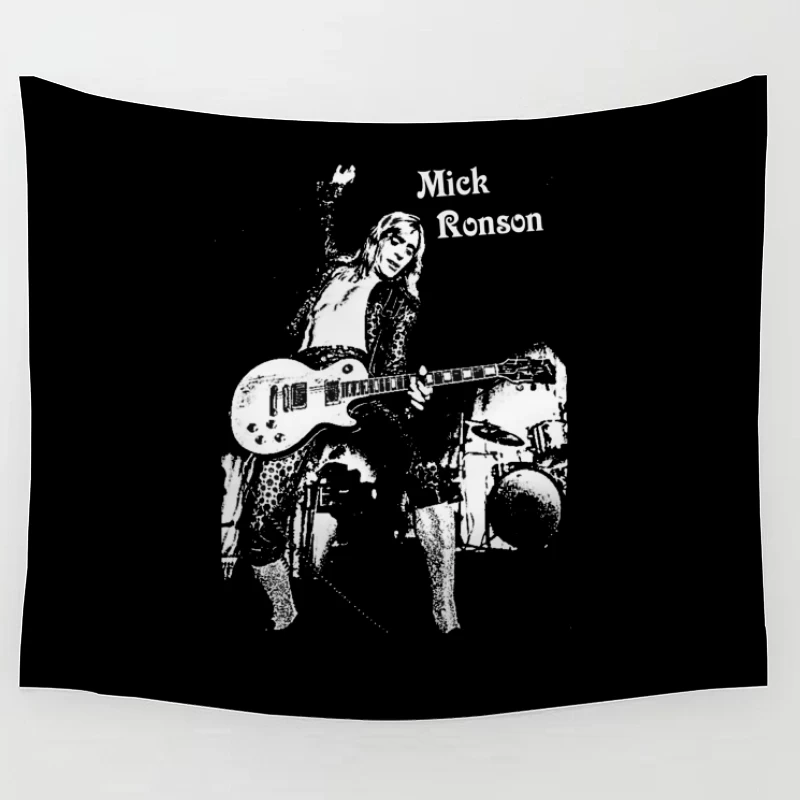 Black and White Sketch of Rock Musician with Electric Guitar Tapestry