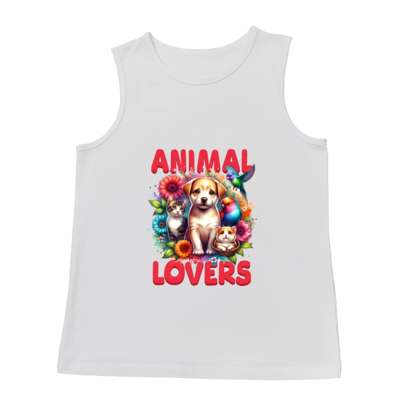 Amoureux des animaux avec chien, chat et fleurs Homme Débardeur