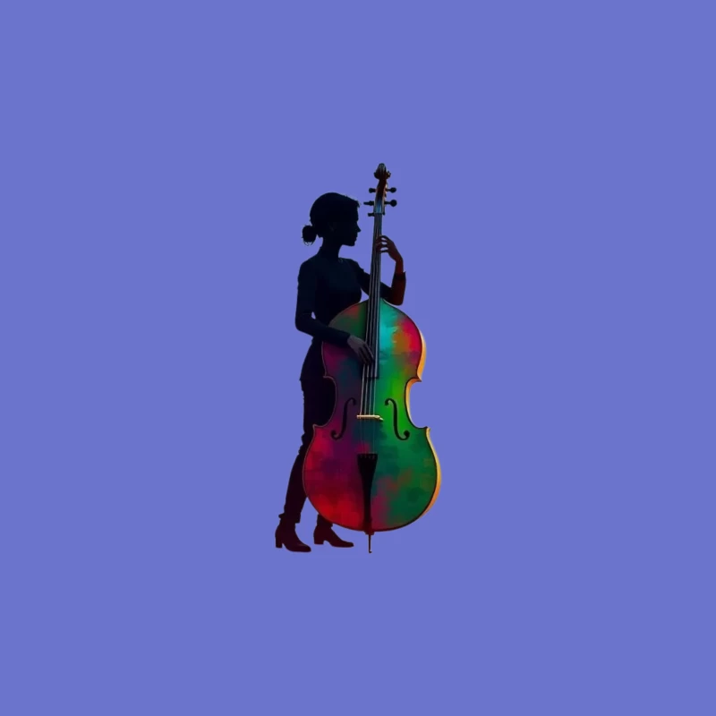 Colorful Silhouette of a Woman with a Cello Travel Mug