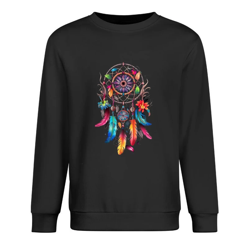 Colorful Dreamcatcher with Feathers and Flowers Male Pullover Sweatshirt