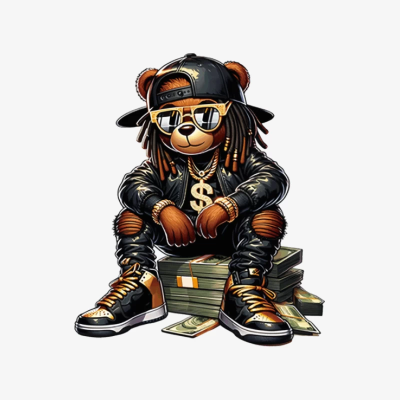 Hip-Hop-Bär mit Sonnenbrille und Geld Herren Langarm T-Shirt