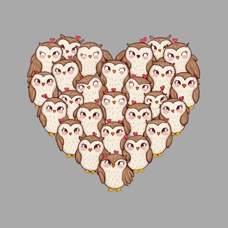 Cute Cartoon Owls in a Heart Shape Male Pullover Hoodie