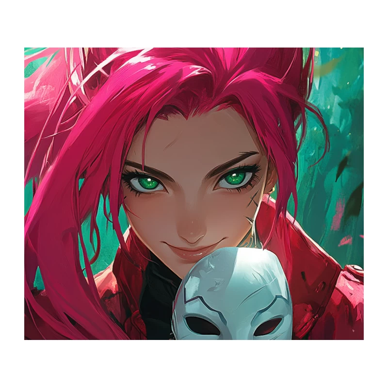 Vibrant Fantasy: Pink-Haired Anime Girl with Mask Tapestry