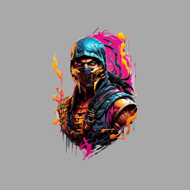 Vibrant Digital Art of a Masked Character Male Pullover Hoodie