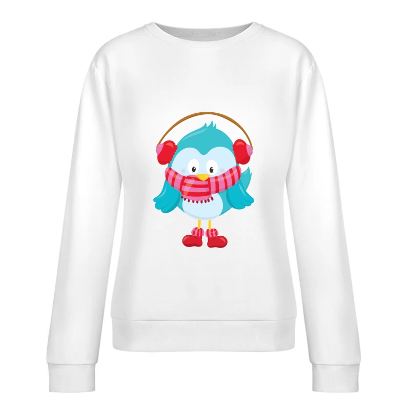 Oiseau en Hiver avec Cache-Oreilles Femme Sweat-shirt à enfiler