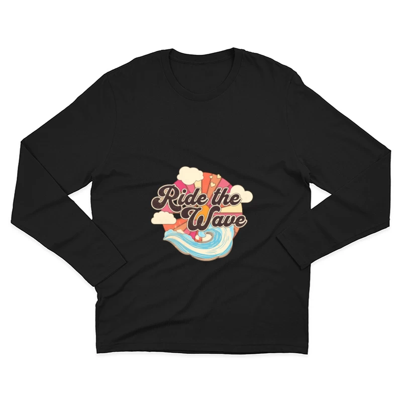 Surfe la Vague: Graphique Vintage avec Couleurs et Nuages Homme Manches Longues T-Shirt