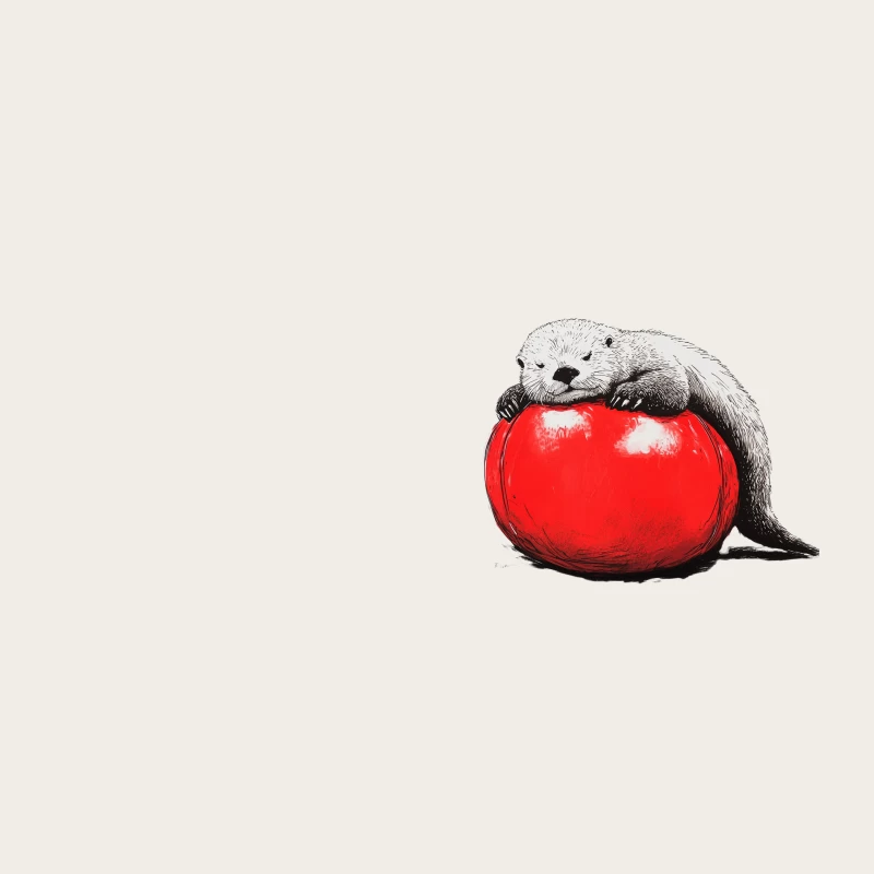 Cute Otter Lounging on Giant Red Ball: Whimsical Illustrated Contrast Bucket Hat