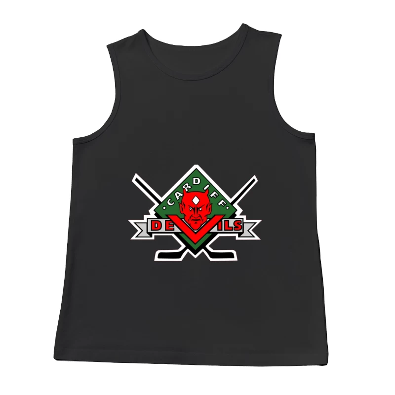 Cardiff Devils Hockey Team Logo with Red Devil Mascot Male Tank Top