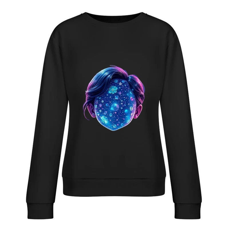 Ethereal Cosmic Portrait with Galaxy-Patterned Face Female Pullover Sweatshirt