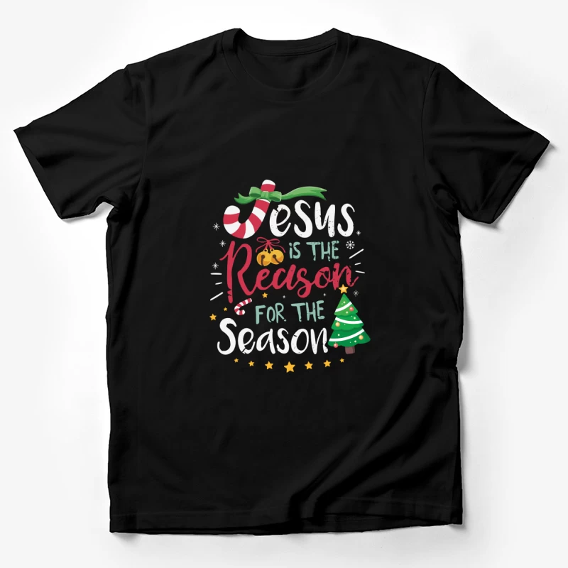 Message de Noël avec Jésus, bonbons et arbre Homme T-Shirt
