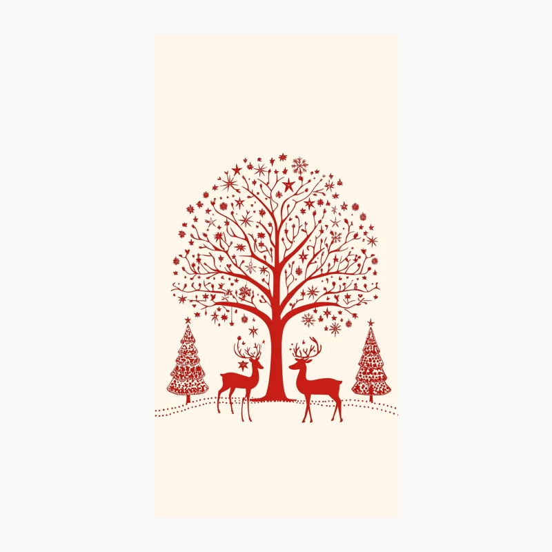 Festive Red Winter Scene with Reindeer and Snowflake Tree iPhone Case