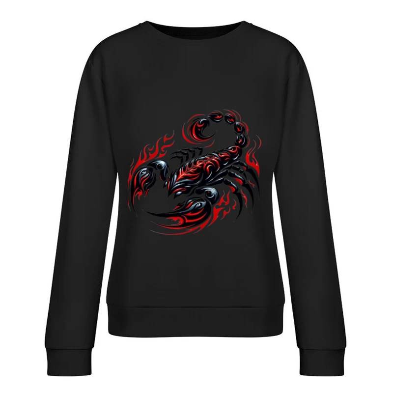 Stylized Scorpion with Flames Female Pullover Sweatshirt