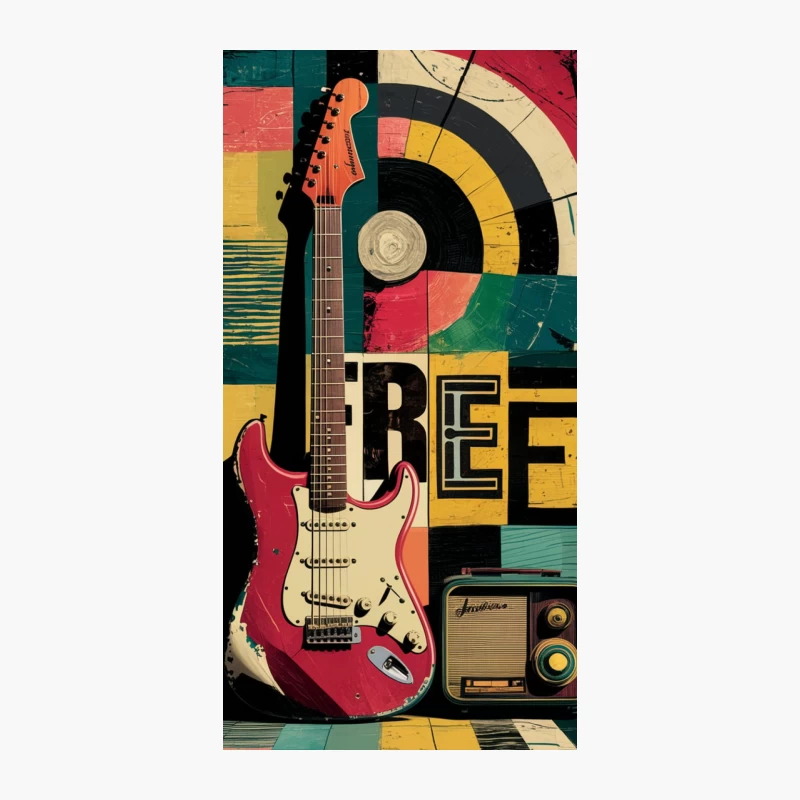Retro Music Art: Guitar and Record Player Poster iPhone Case