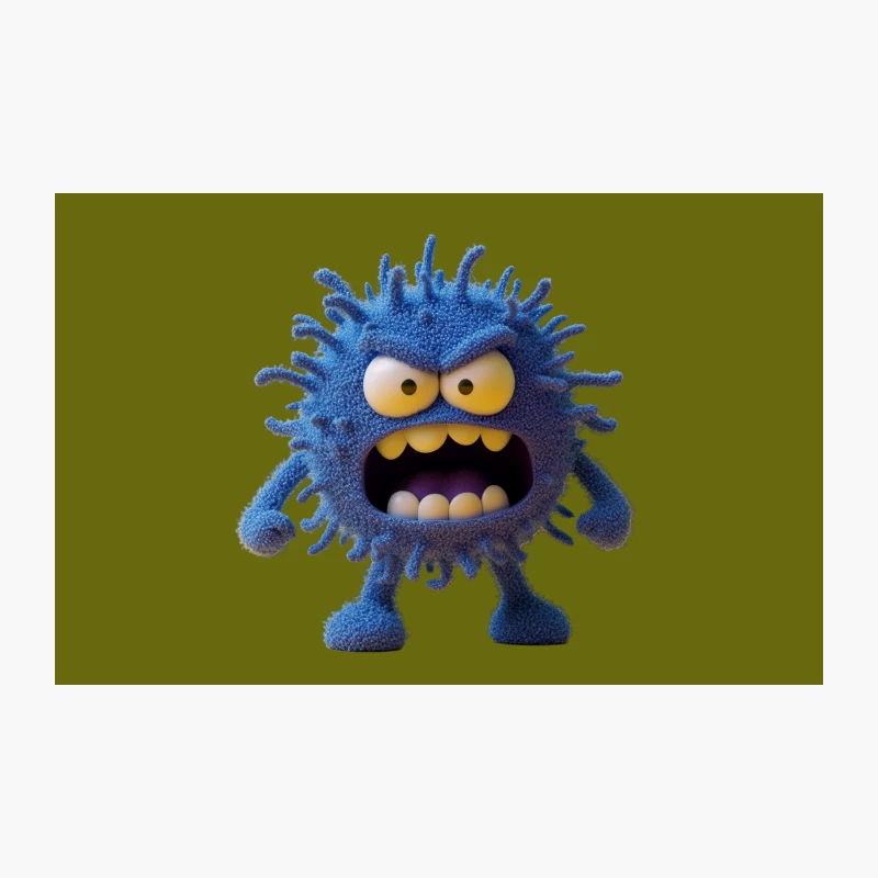 Fuzzy Blue Monster Mascot with Angry Expression Travel Mug