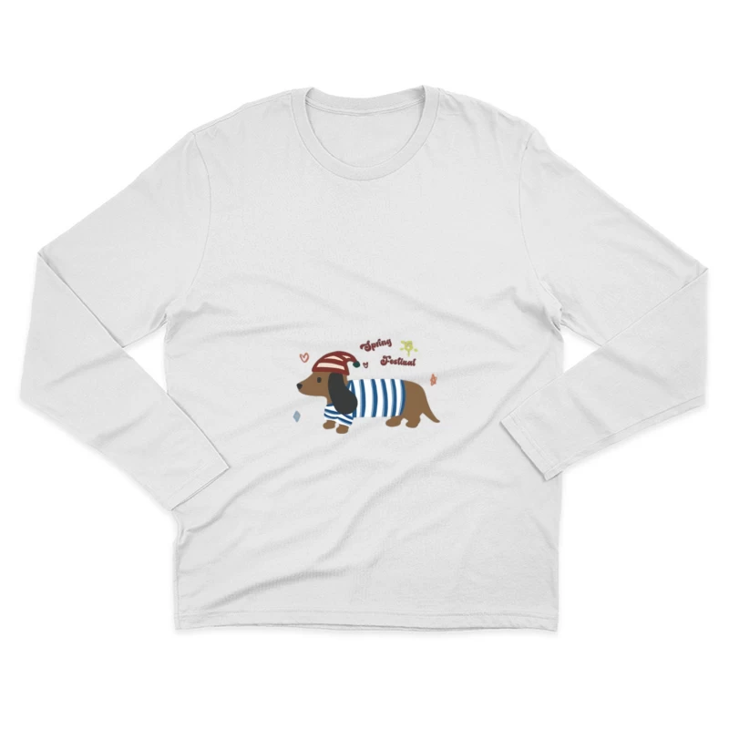 Teckel avec pull rayé et bonnet Homme Manches Longues T-Shirt