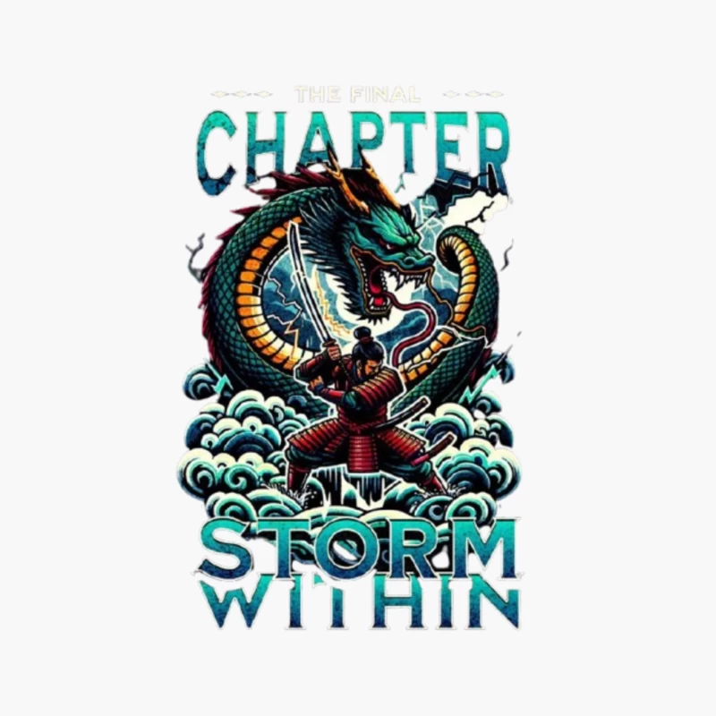 Epic Samurai Warrior Facing Dragon in Storm Within Chapter Art Cotton Tote Bag