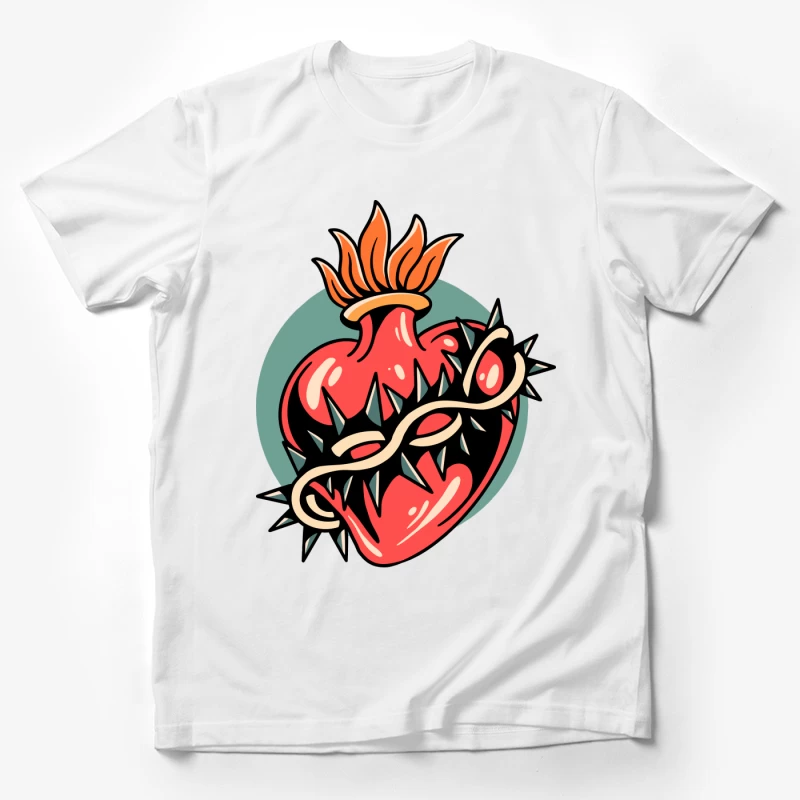 Illustration of a Heart with Thorns and Flame Male T-Shirt