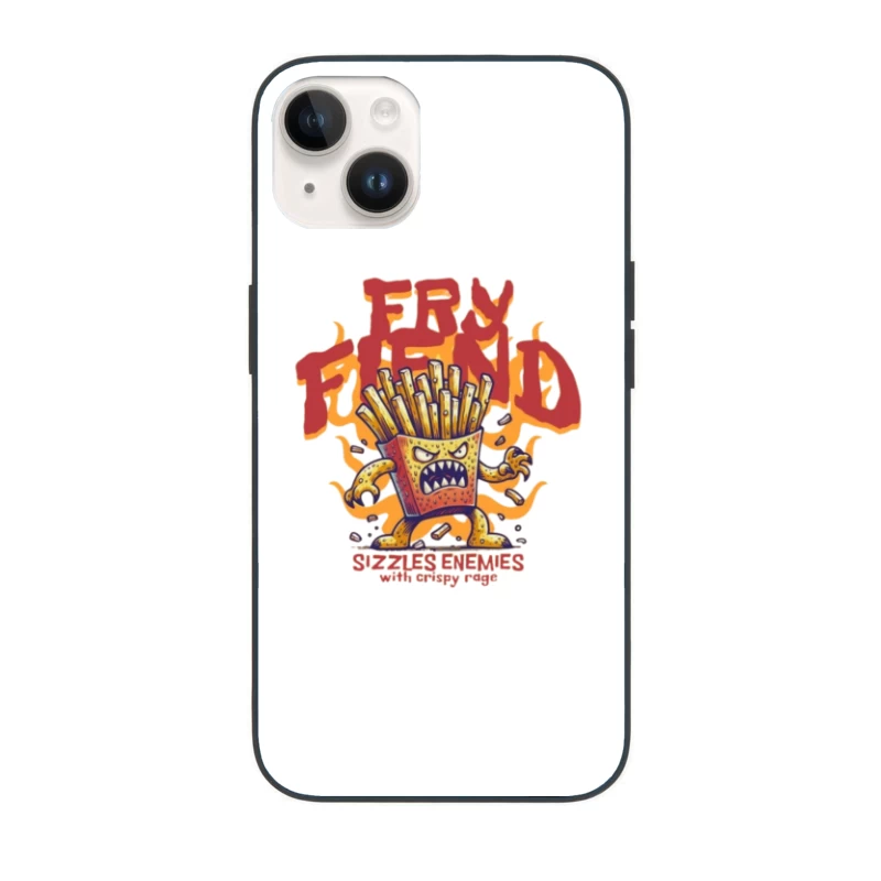 Angry French Fries Monster Character with Flames Illustration iPhone Case