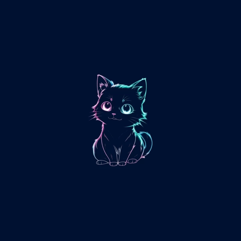 Neon Glow Cute Cat Illustration Desk Mat